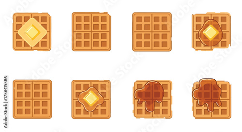 Delightful waffle medley: A curated collection of golden breakfast treats icons