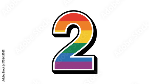 Number two with rainbow colors isolated on white background for pride month