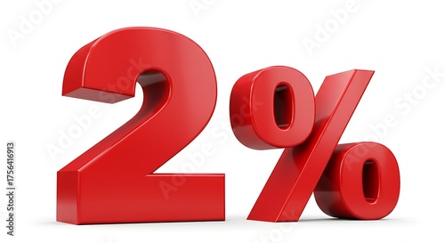 Red two percent symbol isolated on white background