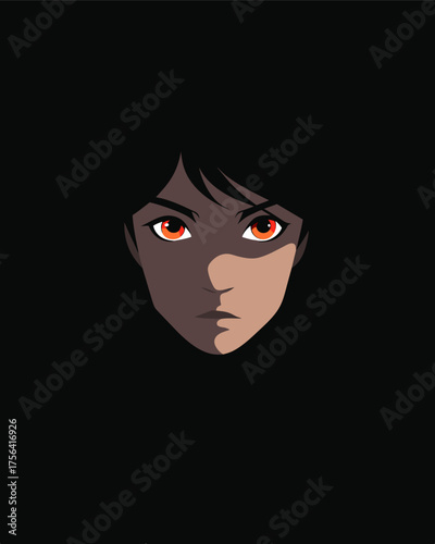 A persons face is shrouded in darkness their features obscured by the shadowy veil of manipulation.. Vector illustration