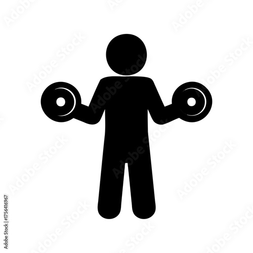 A black silhouette of a person lifting weights with outstretched arms