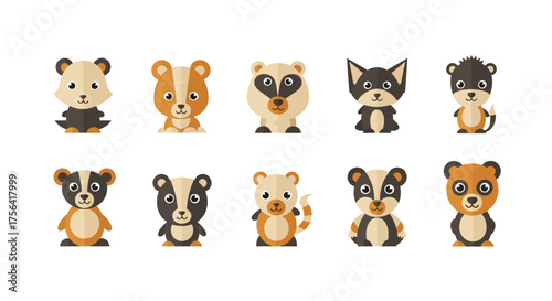 Cartoon animals are lined up each with unique designs