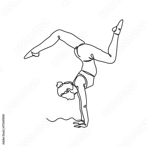 Minimal One Line Yoga Handstand Illustration | Continuous Line Art of Woman Doing Balance Pose