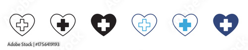 Heart shape with cross inside icon set. vector illustration . 