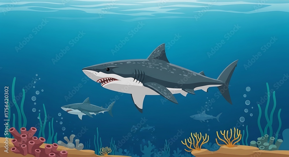 Fototapeta premium Great White Shark Ocean Reef.