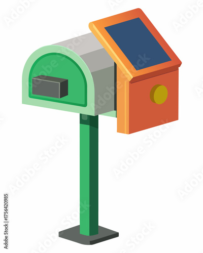 A unique urban mailbox with a solar panel built into the design powering a builtin mailbox cam for added security.. Vector illustration