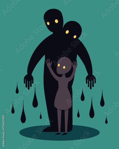 A shadowy figure holding onto someone from behind with dark sludgelike droplets falling from their grip symbolizing a toxic and suffocating hold on their partner.. Vector illustration