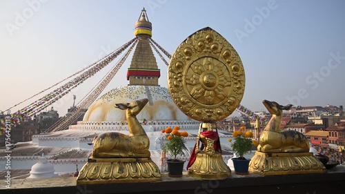 Nepal Boudhanath Stupa Golden Deer Statue Slow Motion Stabilizer L Buddhist Temple World Heritage Site Kathmandu Valley