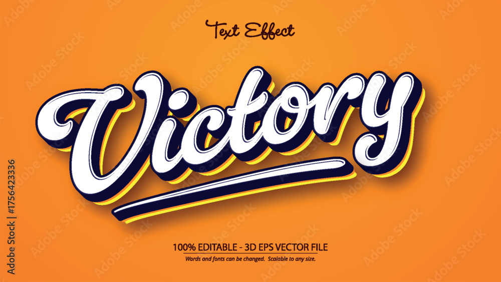 Obraz premium Victory text effect modern stylish design with bold script letters on orange background for branding and promotion