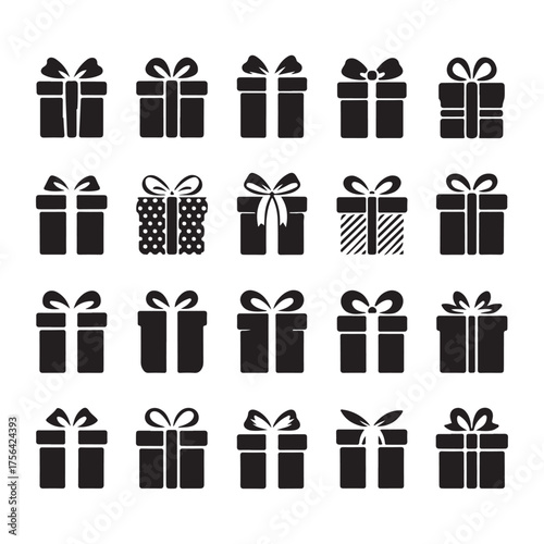 Set of colorful vector gift boxes with ribbons and decorations