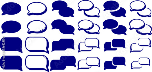 Illustration of speech bubbles in various styles and arrangements, some filled, some outlined, and some overlapping.