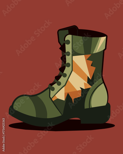 A soldiers boots show visible creases and breaks in the leather mirroring the physical trauma they endure in the line of duty.. Vector illustration