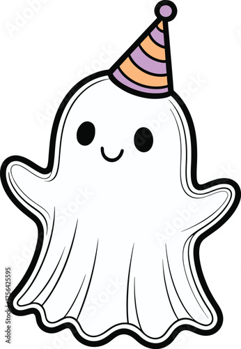 Cute Ghost Party Character. Halloween Vector Hand Drawn Design Element.