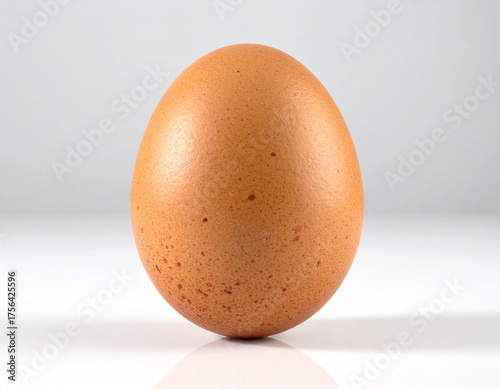 A single brown chicken egg, a symbol of potential and nourishment, sits on a clean white surface.