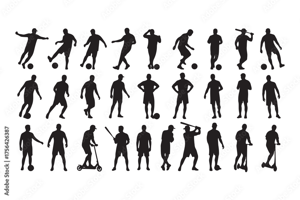 Fototapeta premium A collection of vector silhouettes of people, including business men and women, in walking and various poses for illustration and design