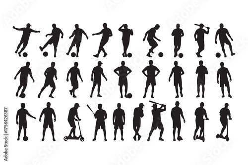 A collection of vector silhouettes of people, including business men and women, in walking and various poses for illustration and design