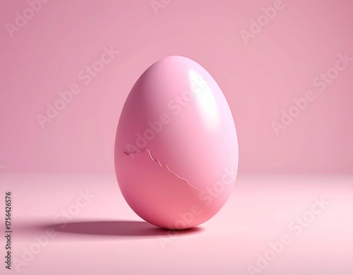 Delicate pink egg with a subtle crack against a soft pastel background, symbolizing new beginnings and fragility.