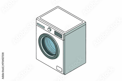 Modern front load washing machine with transparent door simple line art style