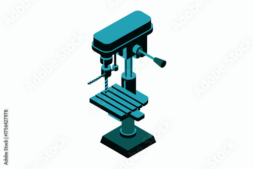Turquoise drill press machine isometric view for workshop and manufacturing needs