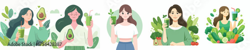vector of youth drinking green juice