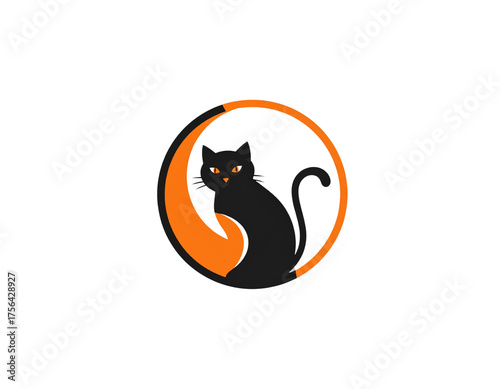 Cute Cat Black and Orange Art & Illustration Logo 