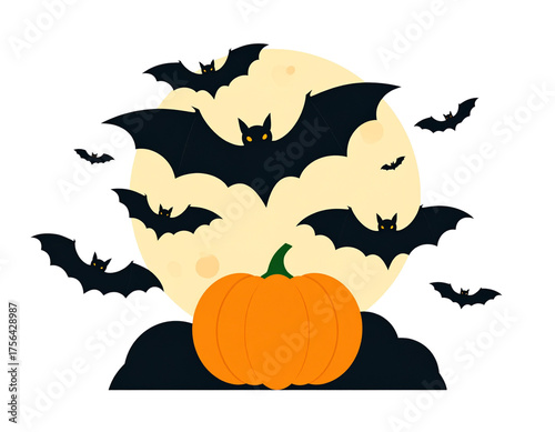 halloween, bat, pumpkin, vector, illustration, night, silhouette, autumn, horror, cartoon, black, animal, holiday, dark, design, vampire, icon, spooky, scary, moon, orange, art, bats, symbol, fear (3)