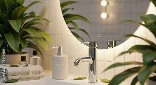 Elegant Bathroom Interior Design with Modern Fixtures and Plant Decor