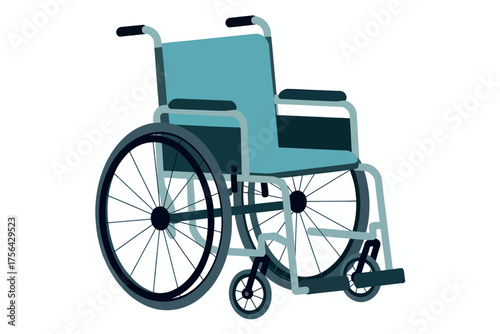 Modern medical wheelchair with large wheels and blue seat and backrest for mobility assistance