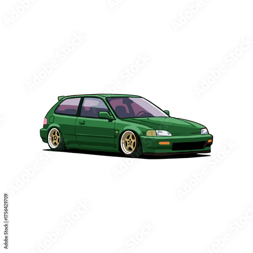 A jdm hatchback racing car, Riced out car, Modified racing car icon logo flat vector design