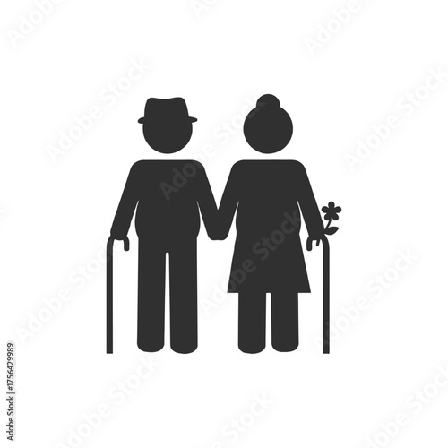 Elderly woman and man holding each other's hand icon logo flat vector design
