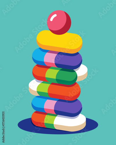 A stack of colorful pills representing the control and manipulation of emotions through medication.. Vector illustration
