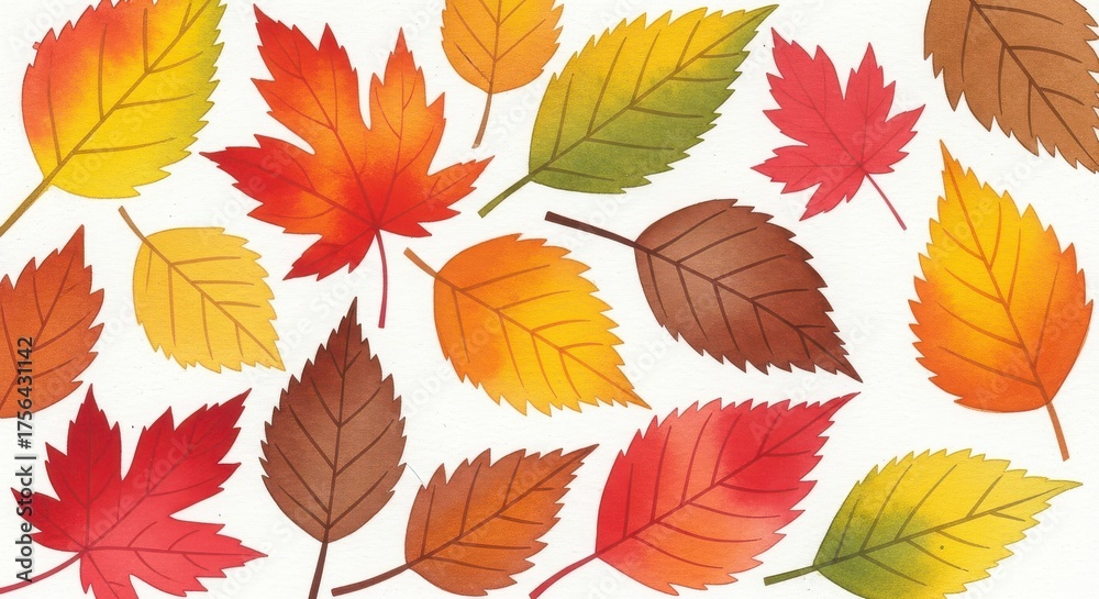 Obraz premium Colorful autumn leaves scattered on white sheet