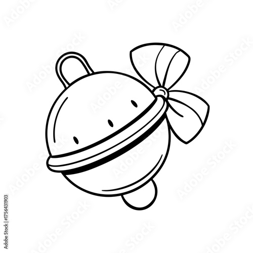 Christmas bell with ribbon bow on transparent background