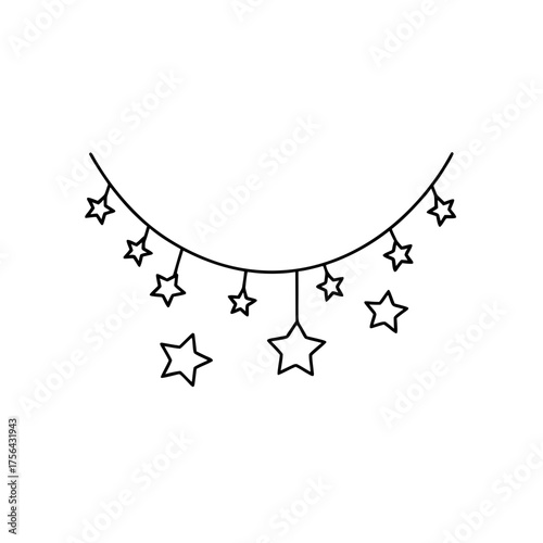 Hanging star garland outline on transparent background