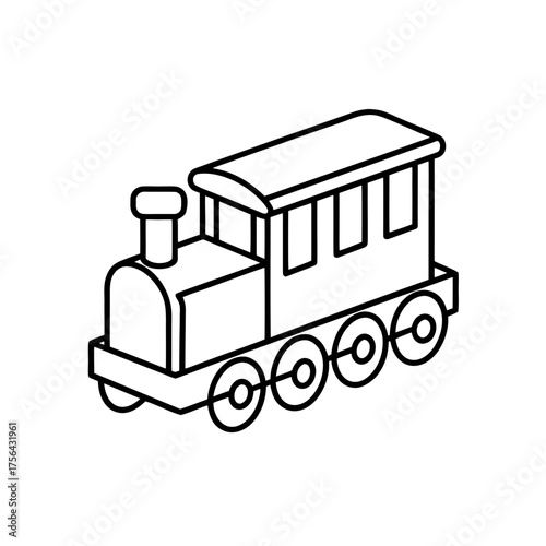 Outline drawing of toy train on transparent background