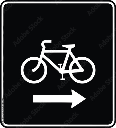 White bicycle with arrow sign isolated on white background indicates a designated bike route or lane for cyclists to follow safely