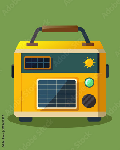 A versatile and lightweight generator fueled by the sun that can be used for picnics tailgates and other outdoor activities.. Vector illustration