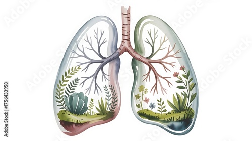 watercolor lungs with plants inside clip art preview