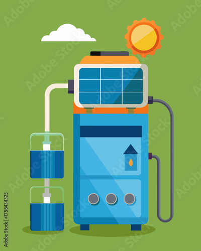 A portable solarpowered purifier designed for use in developing countries providing a sustainable and affordable solution to access clean drinking water.. Vector illustration