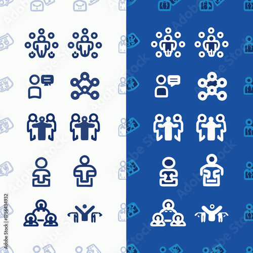 Illustration of people icons depicting teamwork collaboration and social interaction on a split background