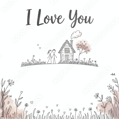 Love's Sweet Abode: A tender sketch unveils a couple standing before a quaint cottage, embodying the essence of love and a shared home.