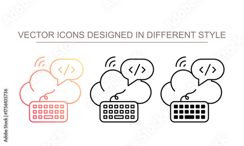 Keyboard Cloud Coding icon set multiple style collection