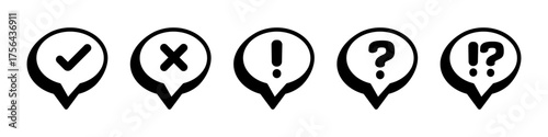 Status and punctuation chat pins ,check, cross, exclamation, question, interrobang.Vector