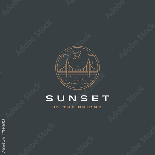 Stunning sunset bridge logo concept with modern minimalist design elements perfect for travel brand identity and creative business venture designs