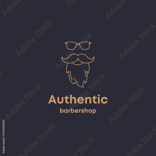 Modern barbershop logo design with beard and glasses creates an authentic, masculine feel for grooming, style, and classic barber services