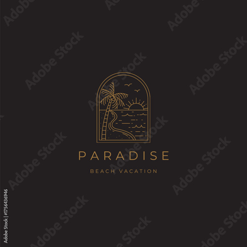 Dreamy tropical beach escape logo design offers a sense of serenity and relaxation for travel and vacation branding, perfect for coastal businesses