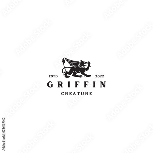 Modern griffin emblem illustration, perfect for fantasy branding or mythical designs, a powerful symbol of strength and elegance for business logos