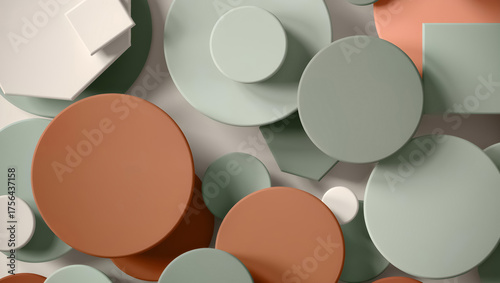 Earthen Harmony: An Abstract Composition of Soft Geometric Shapes in Muted Terracotta, Sage Green, and Grey for a Minimalist, Tranquil Aesthetic