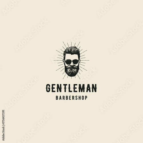 Stylish gentleman barbershop logo with vintage vibe, perfect for branding or promotional materials, evokes classic cool and timeless style