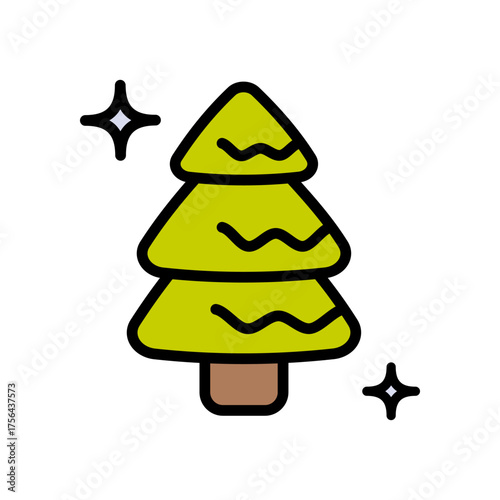 Christmas tree with stars color icon. Xmas design element. Gingerbread Christmas Tree Cookies. Simple vector illustration.